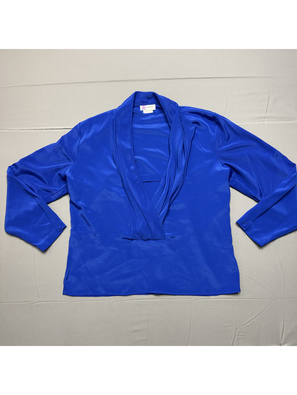 Prophecy Vintage Womens Drape Neck Polyester Blouse 16 Royal Blue 80s Secretary